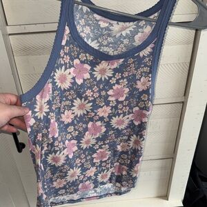 American Eagle Outfitters Blue and Pink Floral Tank Top